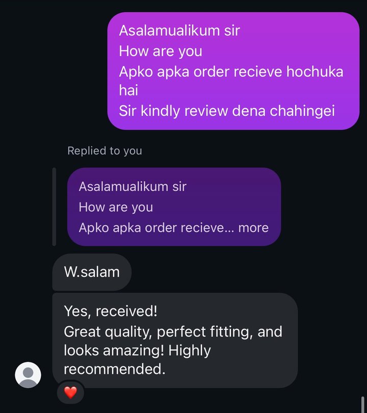 Customer message: Yes, received! Great quality, perfect fitting, and looks amazing! Highly recommended.