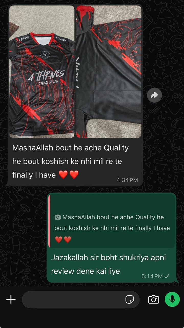 Customer photos of the jersey with message: MashaAllah bout he ache quality he, finally I have
